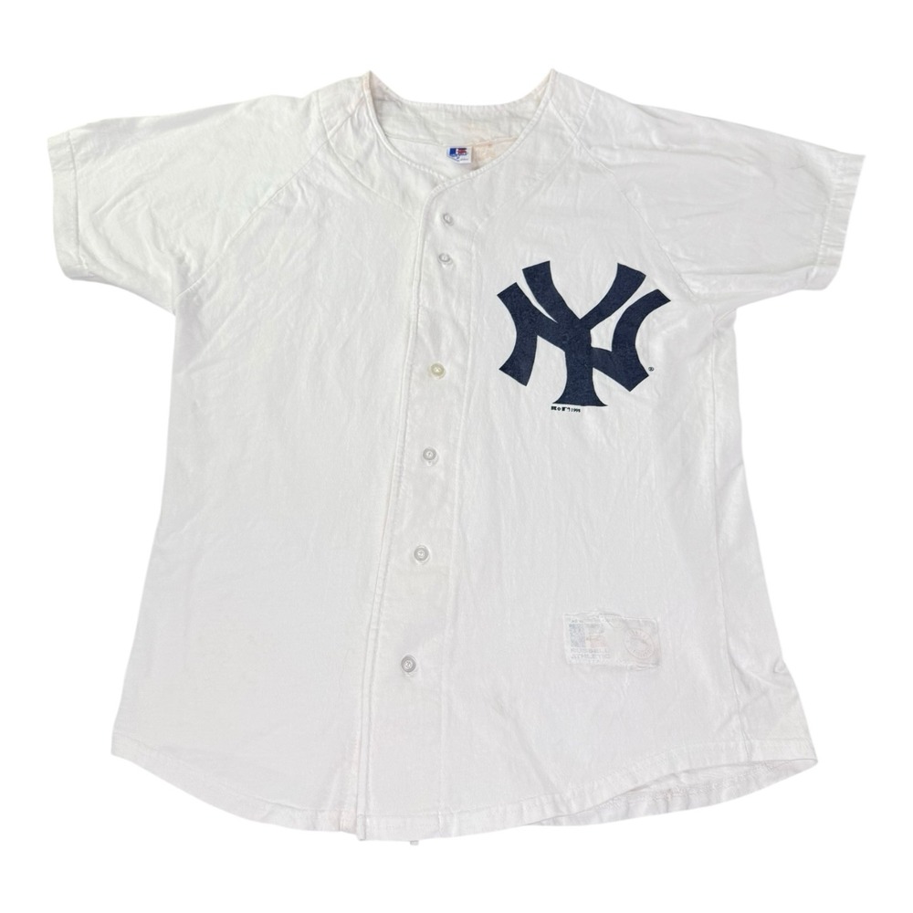 Vintage 1998 New York Yankees Russell Jersey Shirt White MLB Made In USA Size M